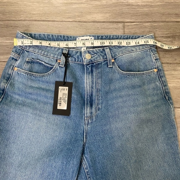 PAIGE High Rise Raw Hem Denim Shorts Medium Wash Distressed Frayed Jorts 31 - Picture 9 of 13